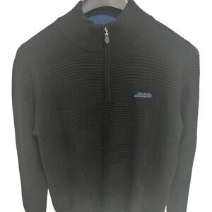 Bugatchi 1/4 Zip Mock Neck Pullover Sweater Mens Size XL Black Logo